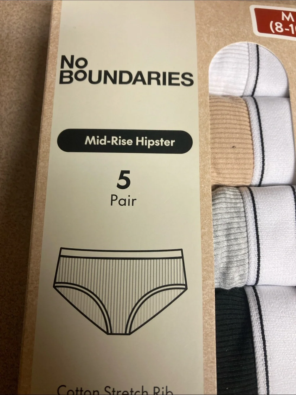 No Boundaries Mid-Rise Hipster 5-Pack - White, Black, Tan, Gray, Pink